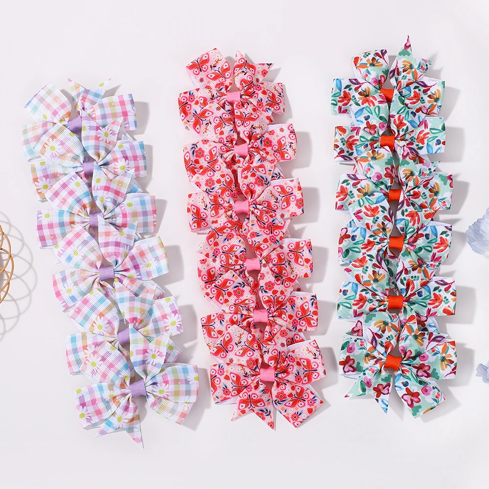 20 個ベビーガールズヘアリボンクリップ付きランダムカラープリントリボンヘアグリップブティックヘアピン帽子キッズヘアアクセサリー