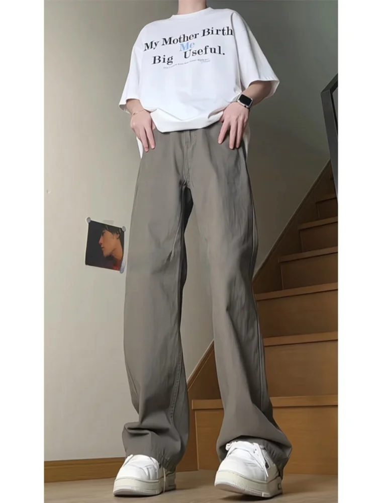 

Men's Casual Wide Leg Pants Spring New Sle Simple Color Loose Sports Trousers for Teenagers Breathable Thin Material