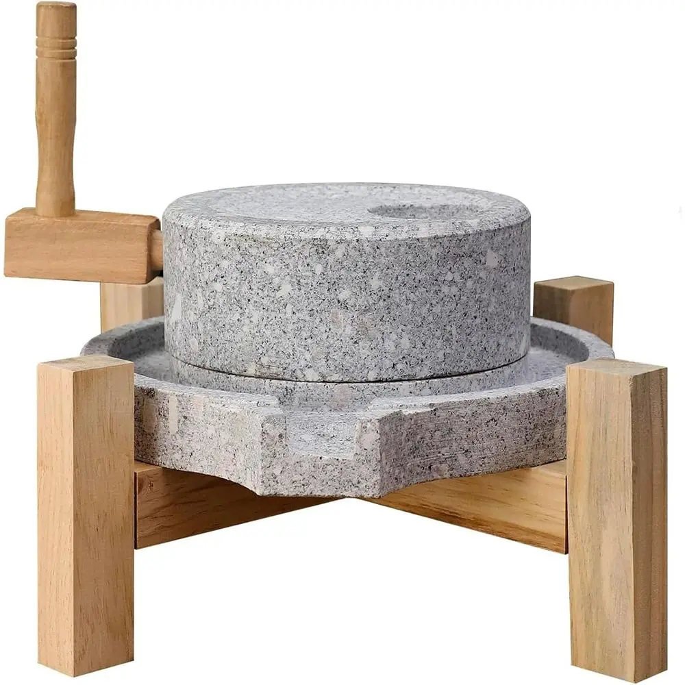 

Stone Grain Mill Grinder or Home - Handmade Countertop Wheat & lour Disk Grinder with Wooden Stand or Bread, Tortillas, Spices
