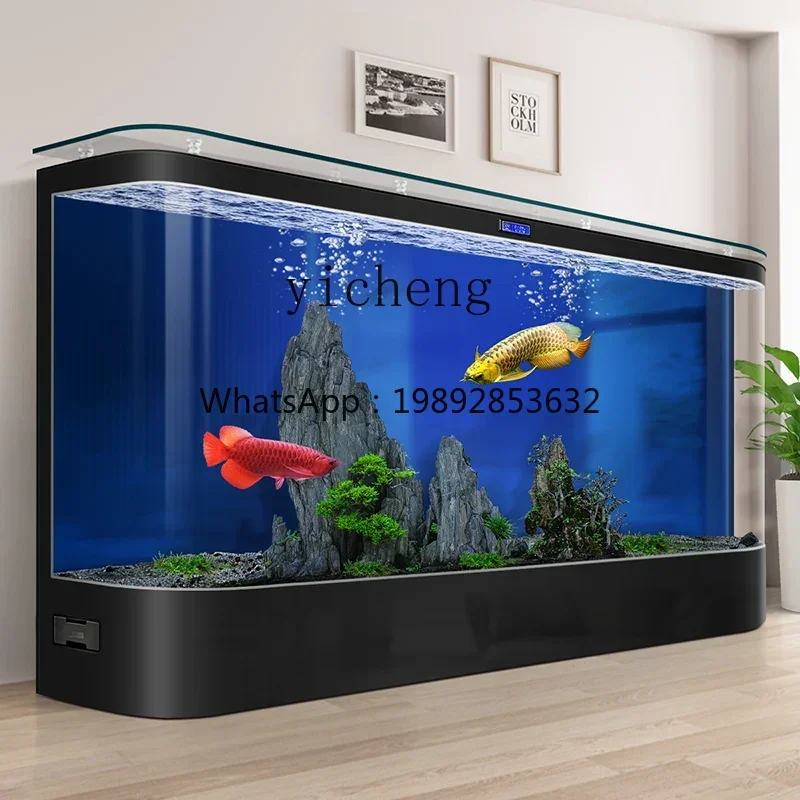

floor-to-ceiling ecological fish tank large and medium living room, water-free smart glass tank against the wall for home use