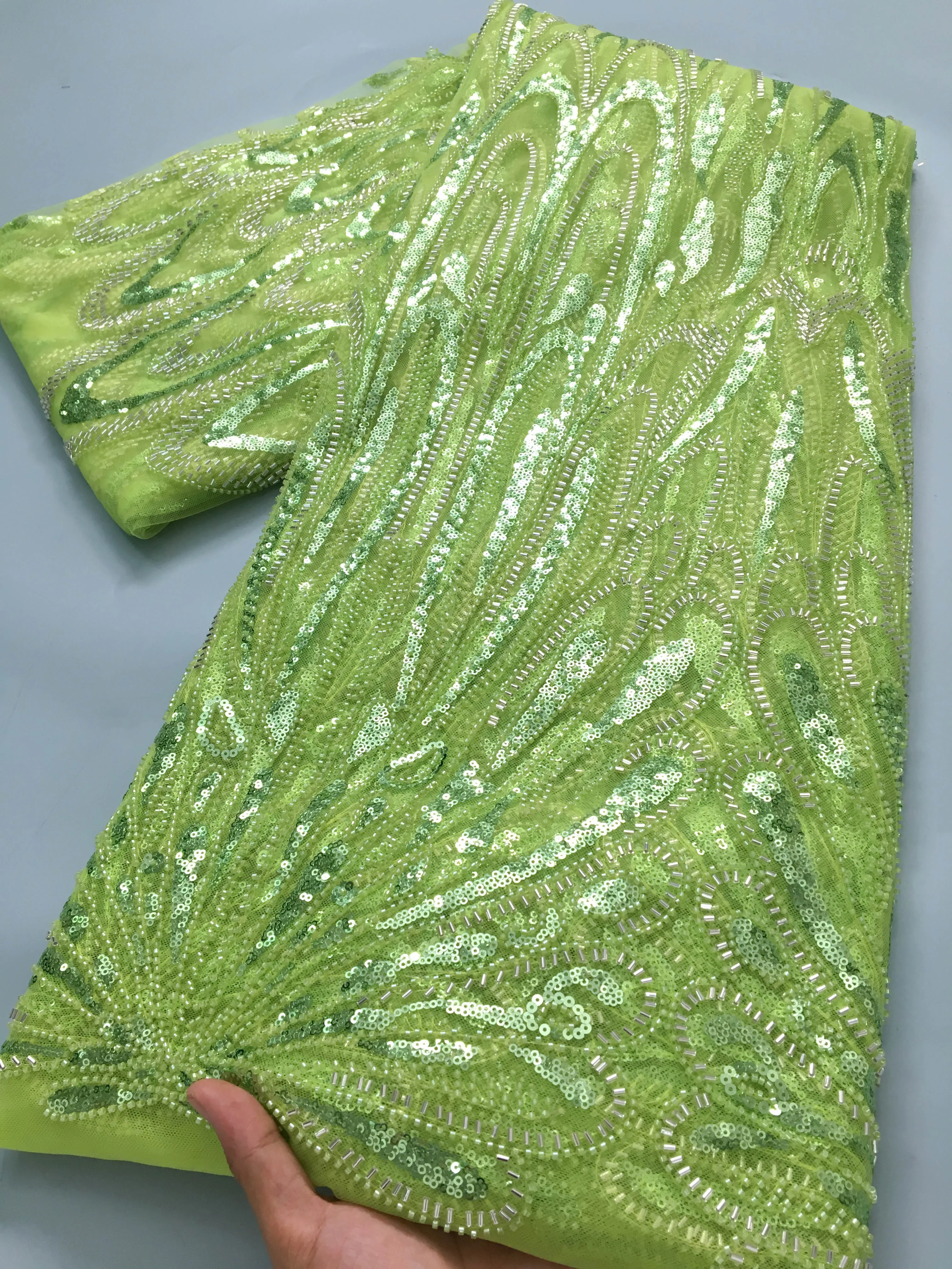 

Afrcian Mesh Lace Bead Fabric Sequins Nigerian Tulle Embroidered Lace High Quality For Sewing Women Evening Party Dresses TY3962