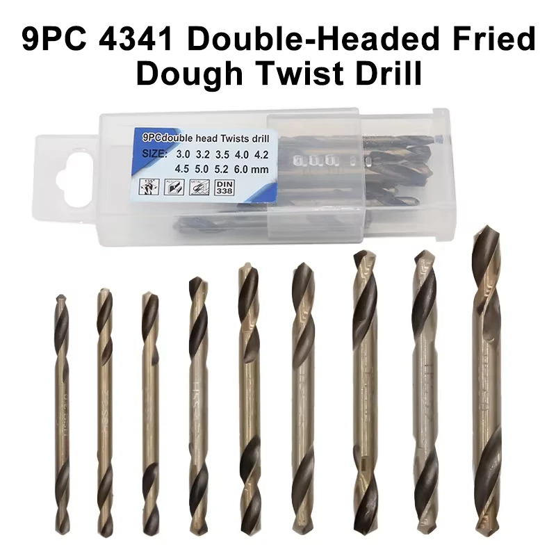 9-teiliges Doppelklingen-Drehbohrer-Set mit geradem Schaft, 3-6 mm, für Metallbohrungen, Taschenlampen-Bohrwerkzeug-Zubehör