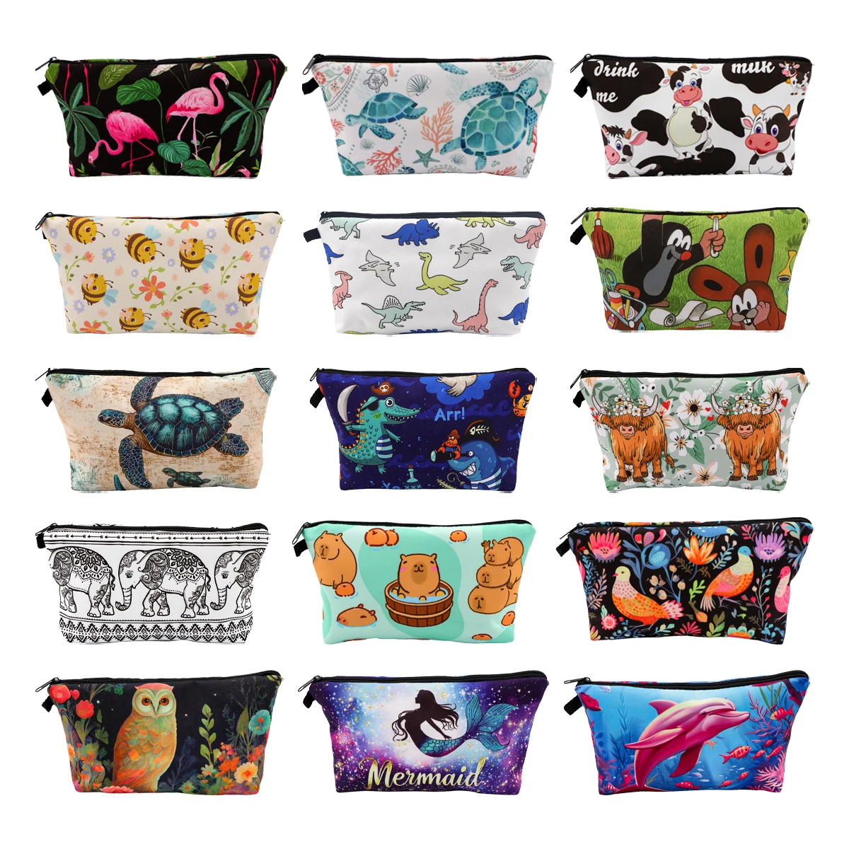 Cartoon Animals Cosmetic Bags Portable for Women Capibala Sea Turtle Travel Storage Bag Lipstick Cosmetics Bags Organizer Case