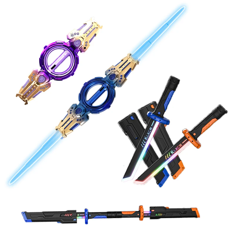 2 個屋外おもちゃ明るい回転剣マルチカラーフラッシュ LED ライトシャインコスプレ剣おもちゃパーティーインタラクティブおもちゃ子供大人のための