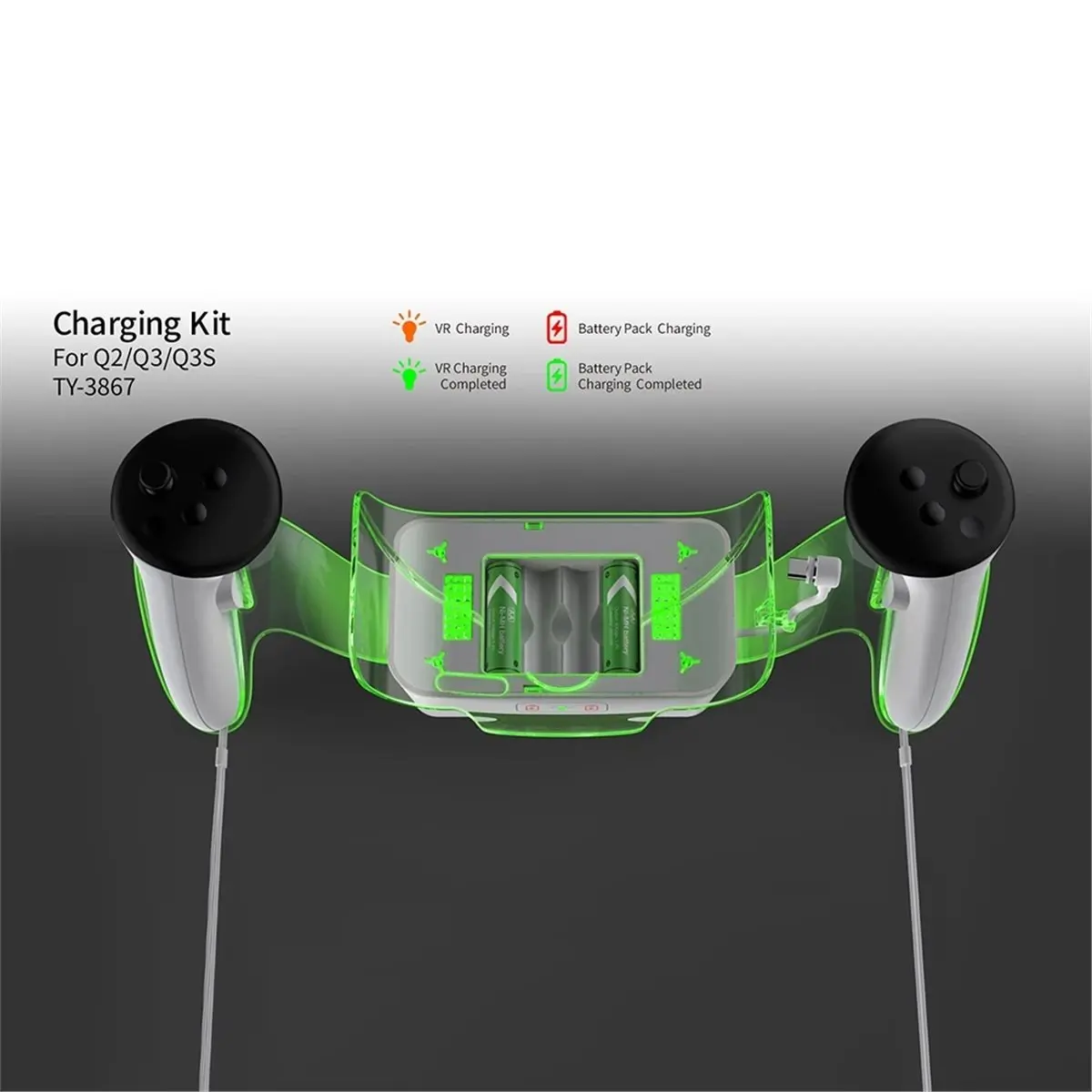 M09K VR Charging Station Controller Holder with 2 Rechargeable Batteries for Meta Quest 3S/Quest 3/Quest 2 Accessories