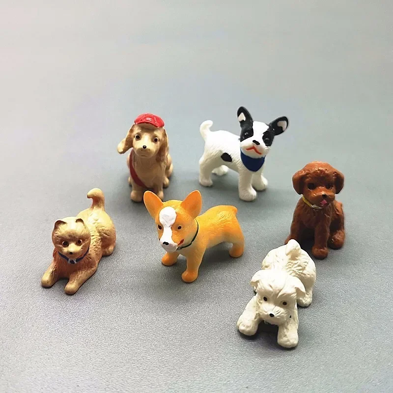 6pcs Dog Animal Set Miniature Dollhouse Ornament Mini Toy Home Craft Fairy Bonsai Decor Cake Decoration DIY Accessories