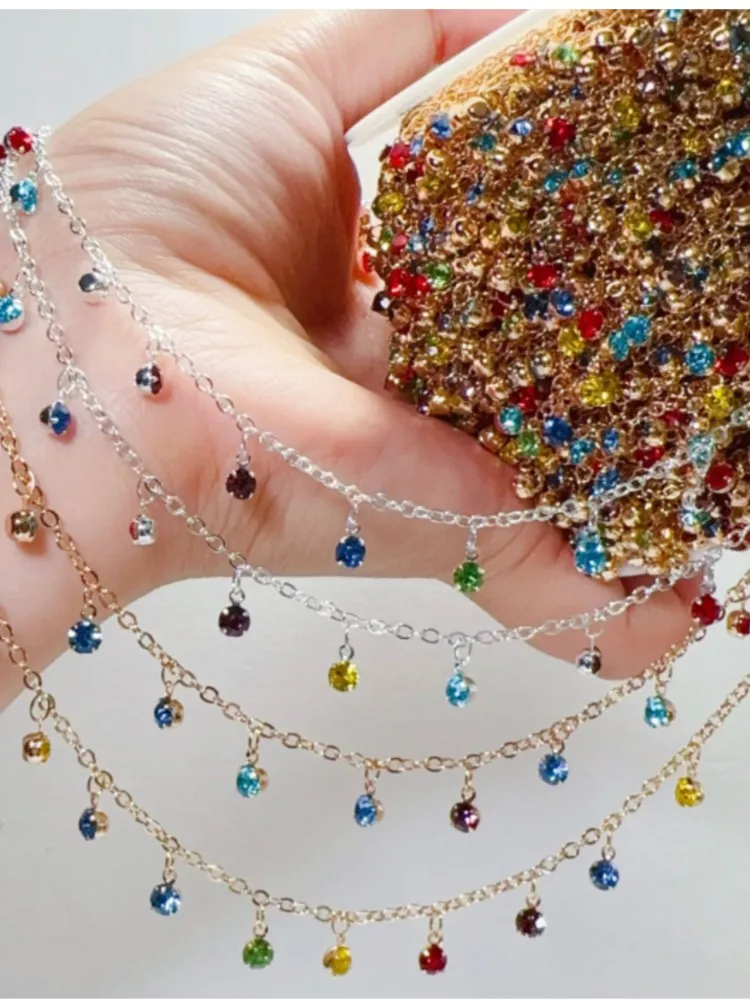 1 meter kleurrijke kristallen hanger koperen ketting voor doe-het-zelf ketting armband kwast kledingaccessoires sieraden maken materialen - afbeelding 2