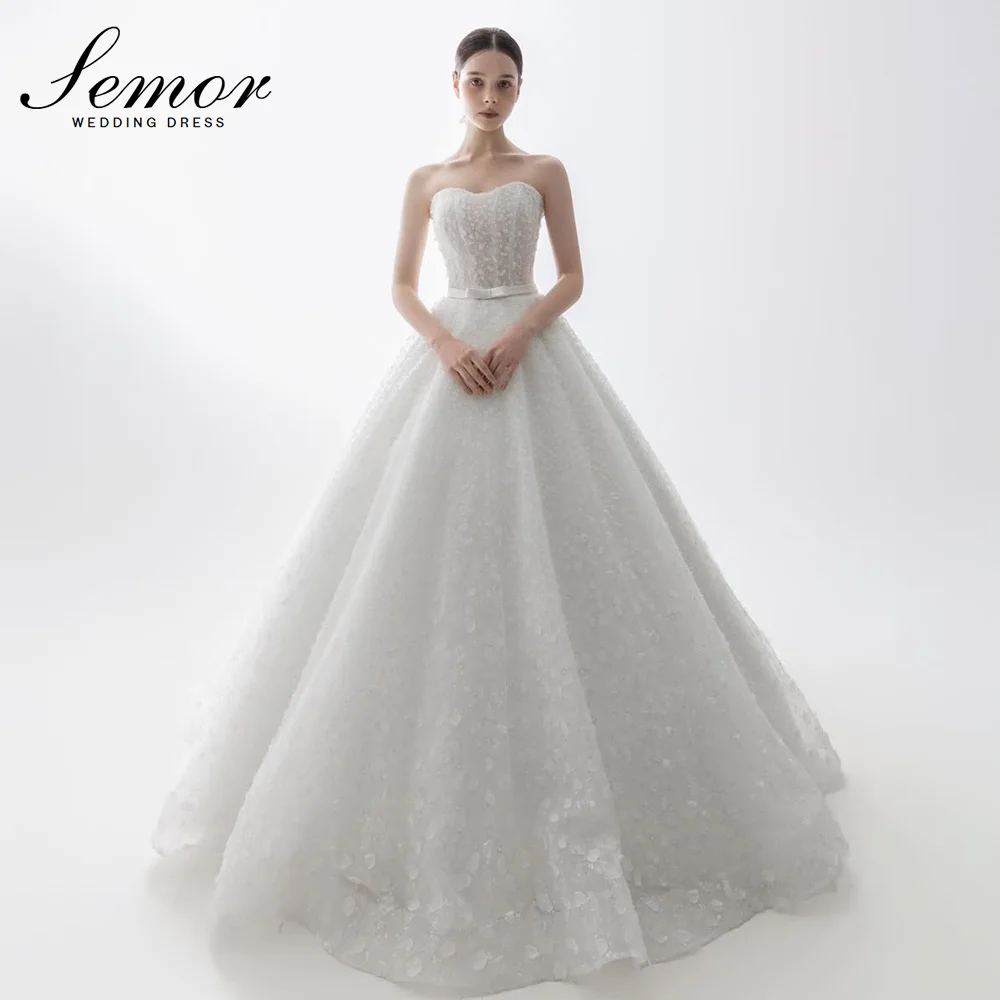 Semor Elegant A-line Sweetheart Neck Wedding Dresses for Women 2026 Lace Applique Strapless Bow Bridal Gown Vestidos Novias Boda