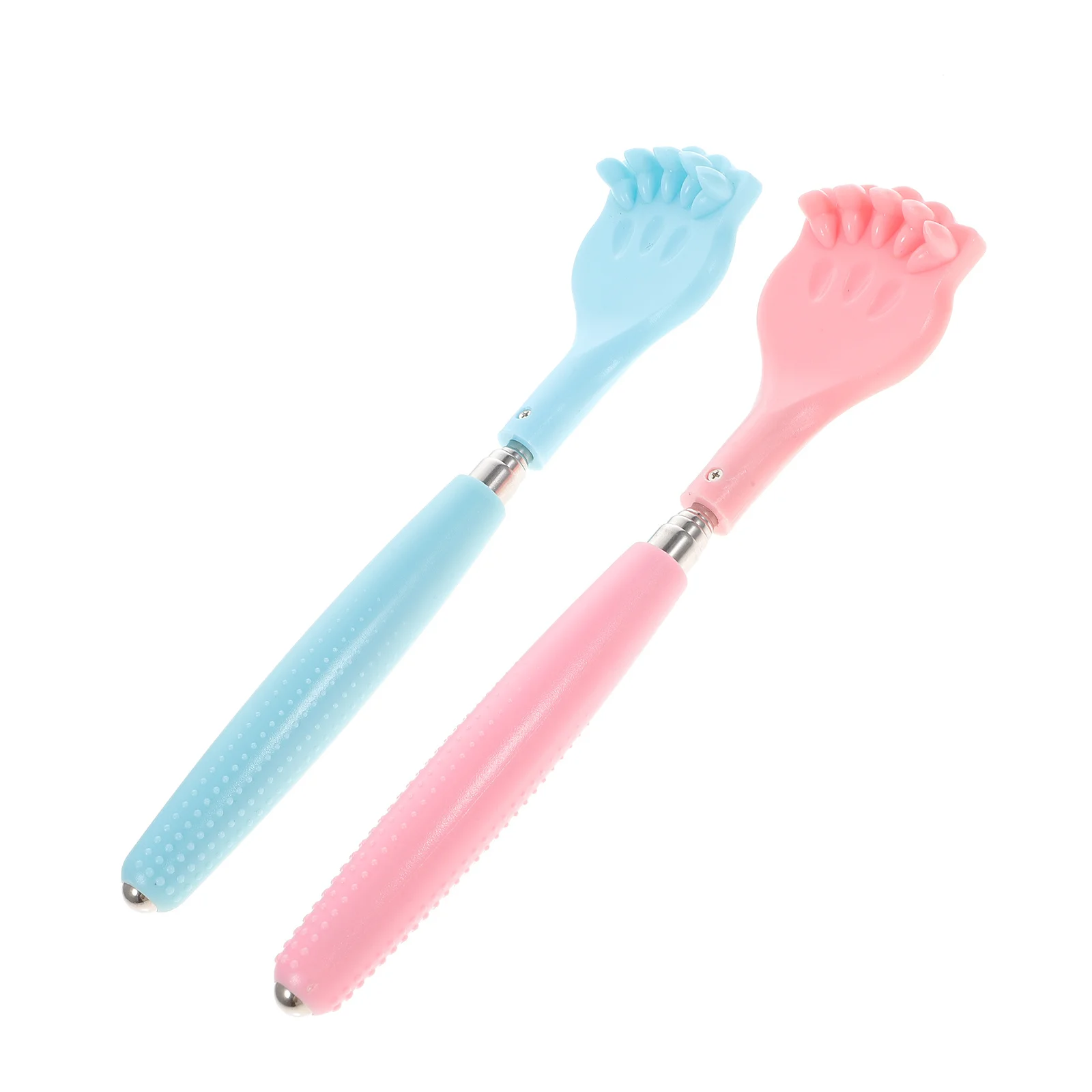 2 個拡張可能なバックマッサージャーブルーピンク調節可能な爪スクラッチャーストレスリリーフボディスクラッチツール柔軟なバックスクラッチャー