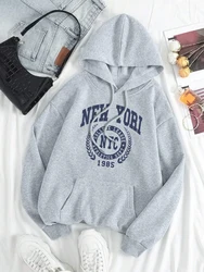 New Yori Nyc 1985 City Graphic Sweatshirt Men Women Autumn Fleece Hoodie Cute Crewneck Hoody Fashion O-Neck Clothes Couple