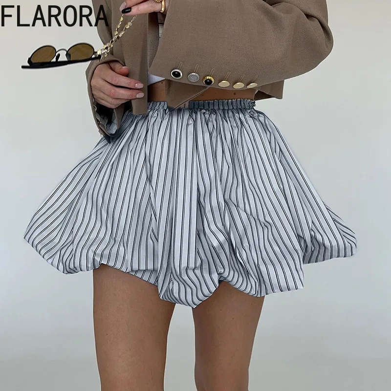 

FLARORA Fashion Striped Patchwork A-line Skirts Woman High Waist Bubble Pleated Skirt Sweet Street Female Bottoms Summer New