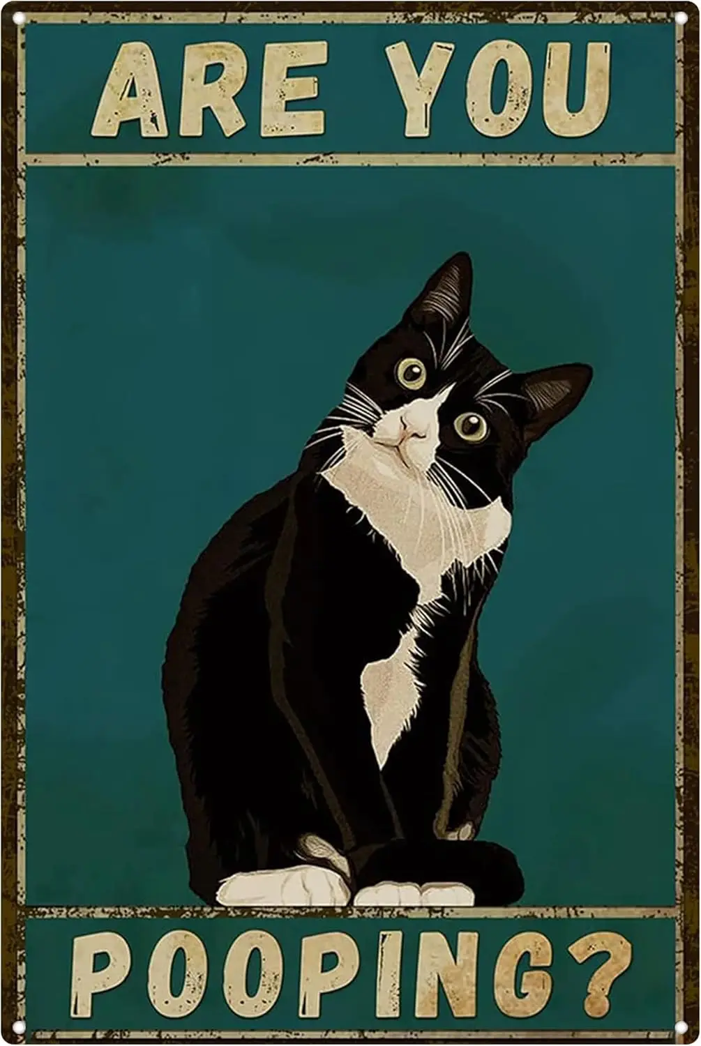 Retro Metal Tin Sign,Black Cat Wall Art Decor Metal Tin Sign Poster,Vintage Bathroom Toilets Bar Decor   Gifts (Are You Pooping)