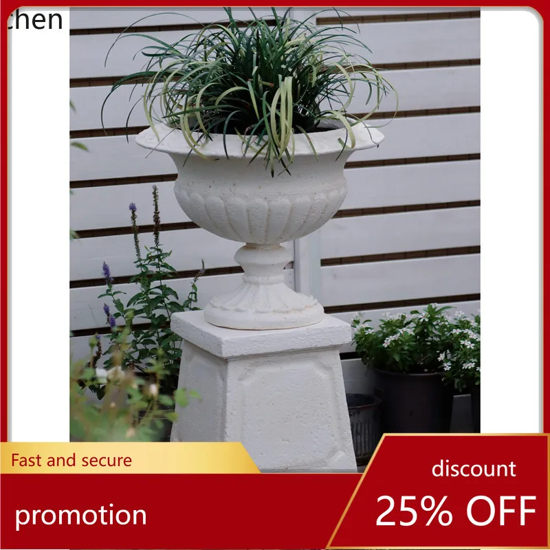 

HT Simple Roman Column Base Trophy Flower Pot Set Villa Garden Balcony Atmosphere Decoration Ornament Craft