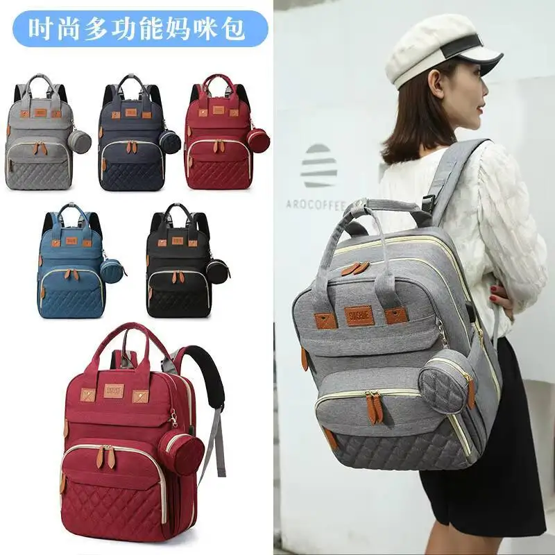 Mother And Baby Bed Double Shoulder Women Backpack Diaper Portable Folding Crib Bed Large-capacity Maternity Bags Baby Outting