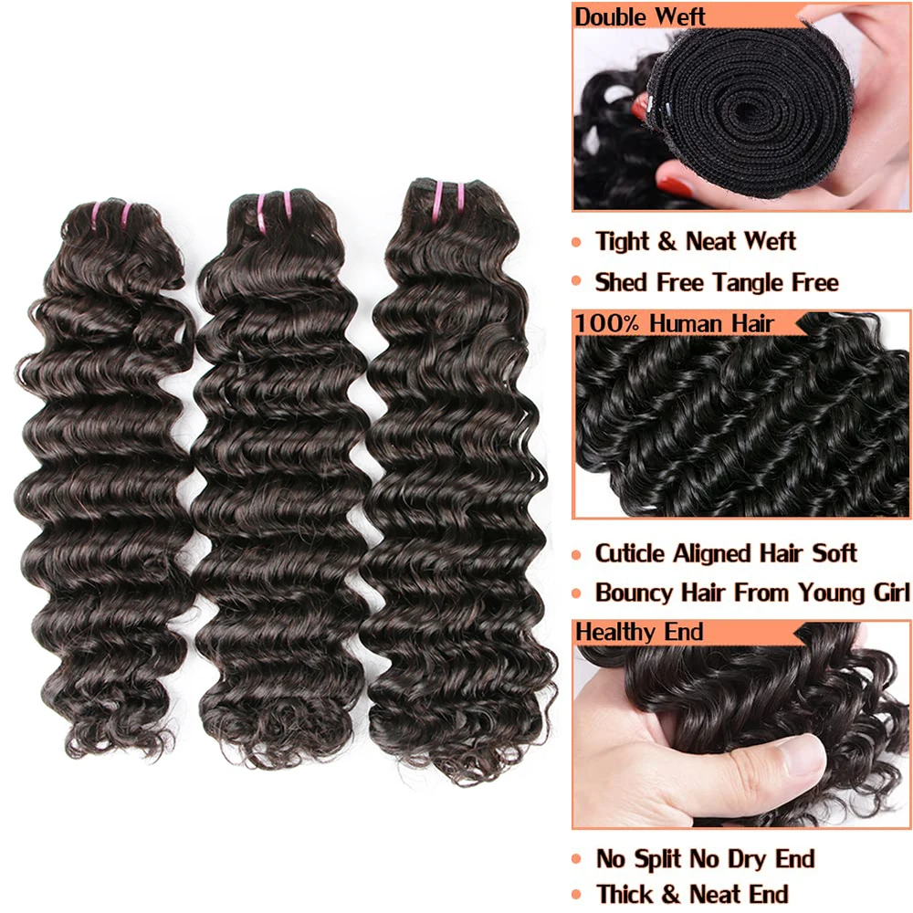 Bundle de tissage de cheveux brésiliens Deep Wave, cheveux humains Remy, extensions bouclées, qualité supérieure, 16 ", 18", 20 ", adt