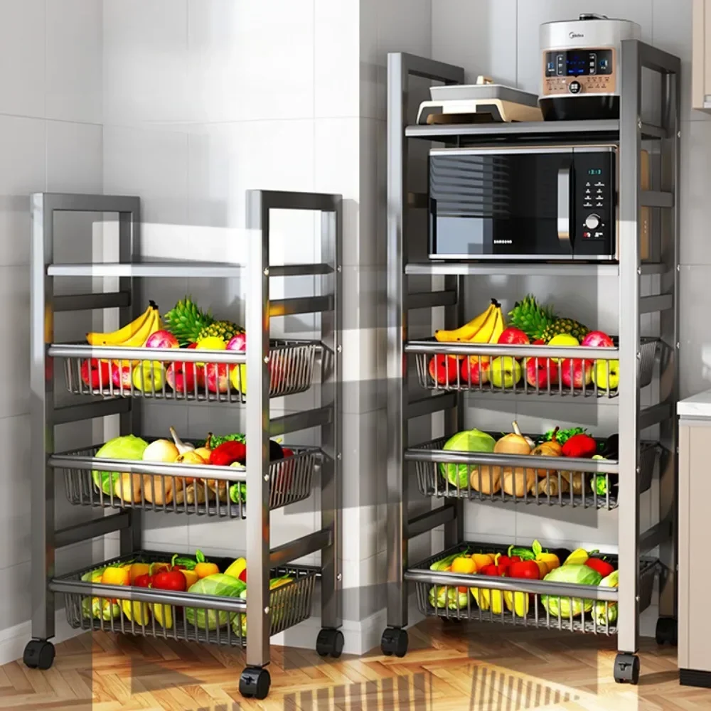 Multi Functional Storage Basket Floor Standing Pulley Style Storage Rack Detachable Multi-layer Storage Rack Snack Storage Rack