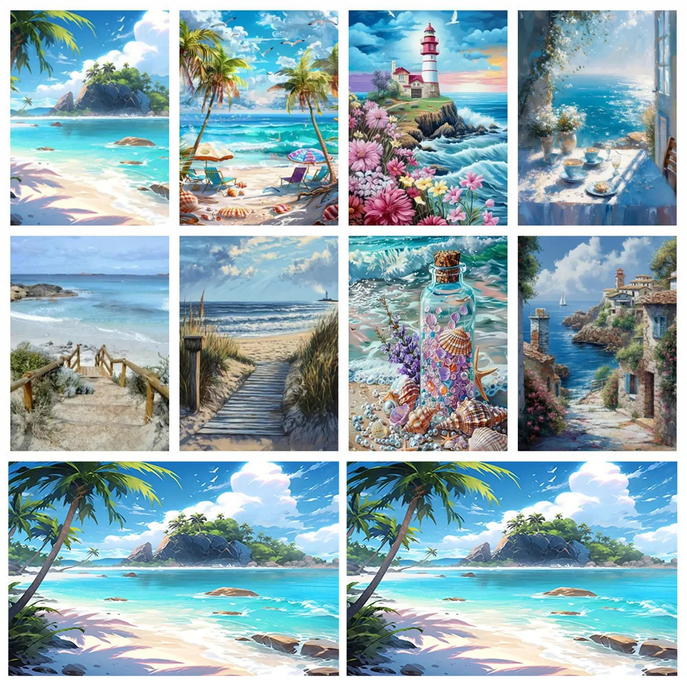 

AZQSD 5D Diy Diamond Painting Seaside Landscape Beach Full Round Drill 30X40cm Embroidery Home Decoration Cross Stitch