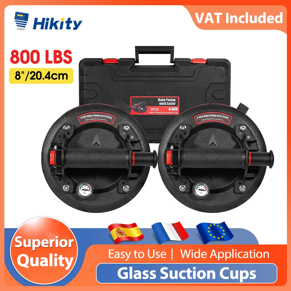 Hikity 8''/20,4 cm – Ventouse de levage de verre robuste, capacité de charge 800 LBS, ventouses industrielles puissantes pour le transport de verre