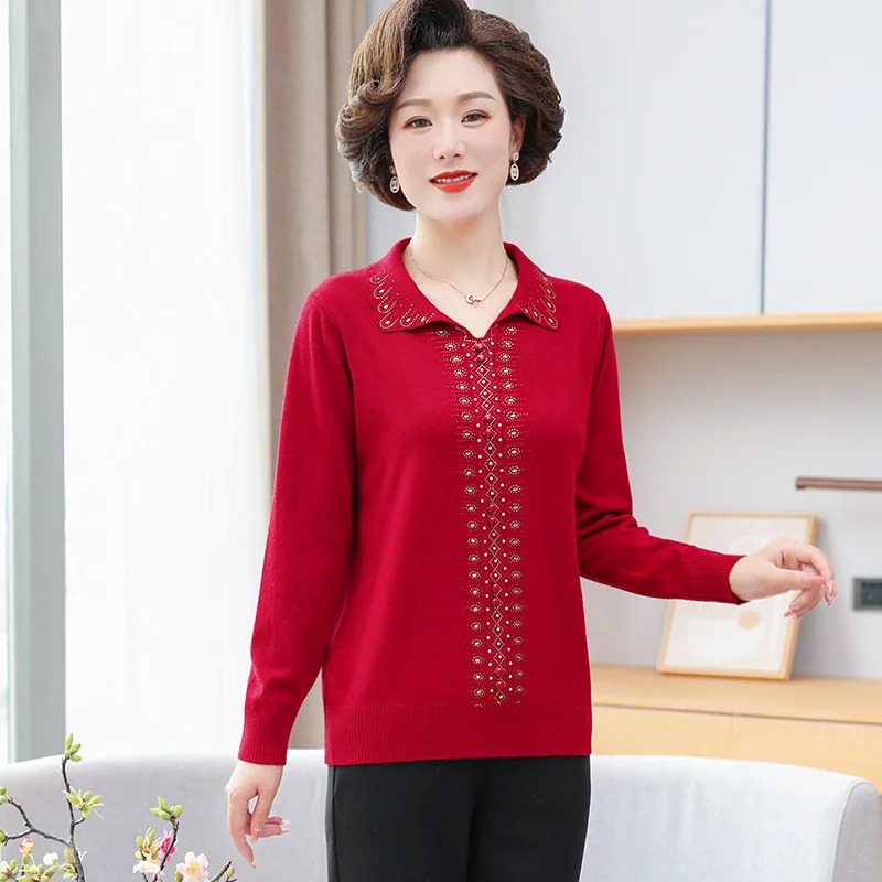 2024 New Middle-aged Mother\'s Sweater Women\'s Pullovers  Spring Autumn Casual Elegant Cashmere Sweater Knitwear Female