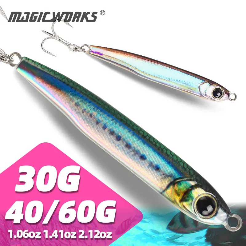 

Magic Works 30g 40g 60g Fishing Lure Jigs for Sea Artificial Slow Pitch Jigging Lures Bass Metal Jig UV Fake Bait Perch Tackle