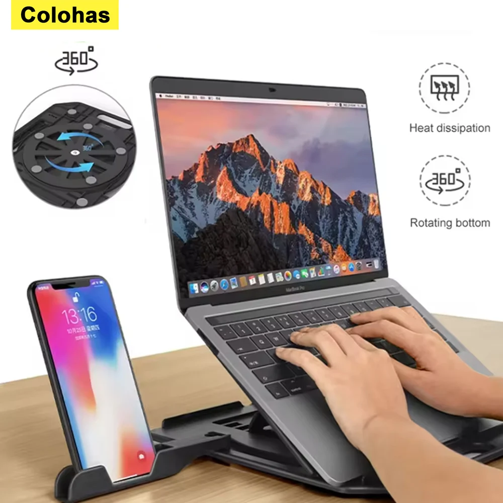 Height Adjustment Laptop Stand For Macbook Pro Notebook Support 360 Degree Rotating Bottom Computer Stand Riser Cooling Pad