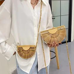 Bolso de mano de bambú hecho a mano para mujer, bandolera de hombro de media luna, de paja tejida para teléfono, de verano