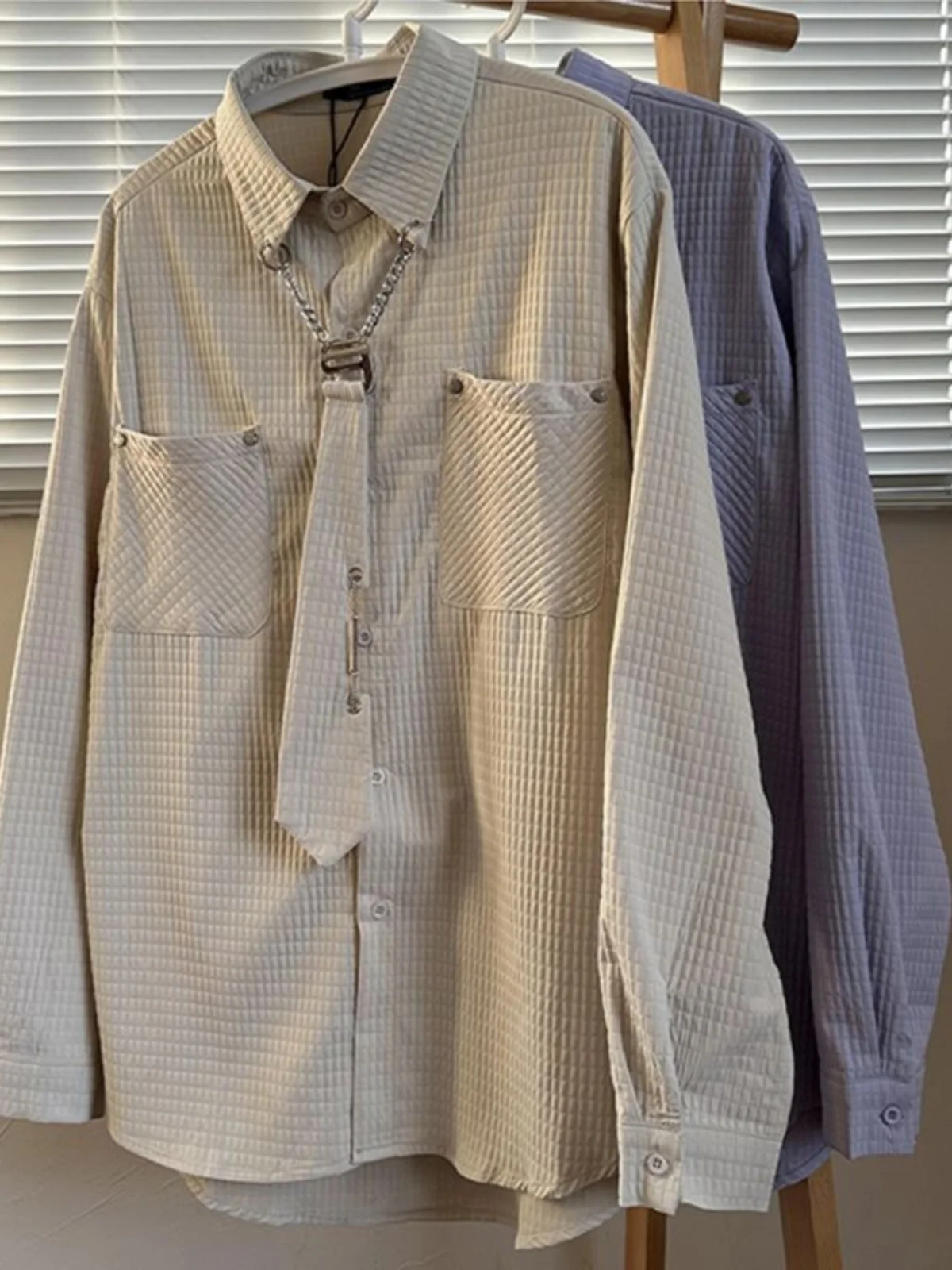 

Loose Fit Long Sve Men's irt Autumn Winter Large Size 300 Pou with Tie Corn Pattern Trendy Design Breathable Polyester