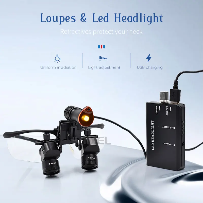 48 angle Detachable Wireless 5.5X Dental Loupes Magnification Surgical LED Headlamp 350-550mm Working Distance