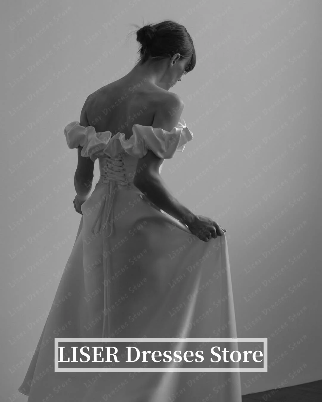 Liser Off Shoulder Satin Silk A-Line Korean Wedding Dresses Simple Elegant Bridal Gown Customized Photo Shoot Gown 웨딩드레스