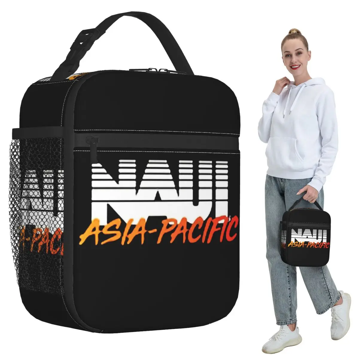 Bolsa térmica para el almuerzo con el logotipo de Asia Pacific Naui, ideal para niños, para llevar a la escuela, con compartimento isotérmico para alimentos, tipo bolso, portátil y con tapa.