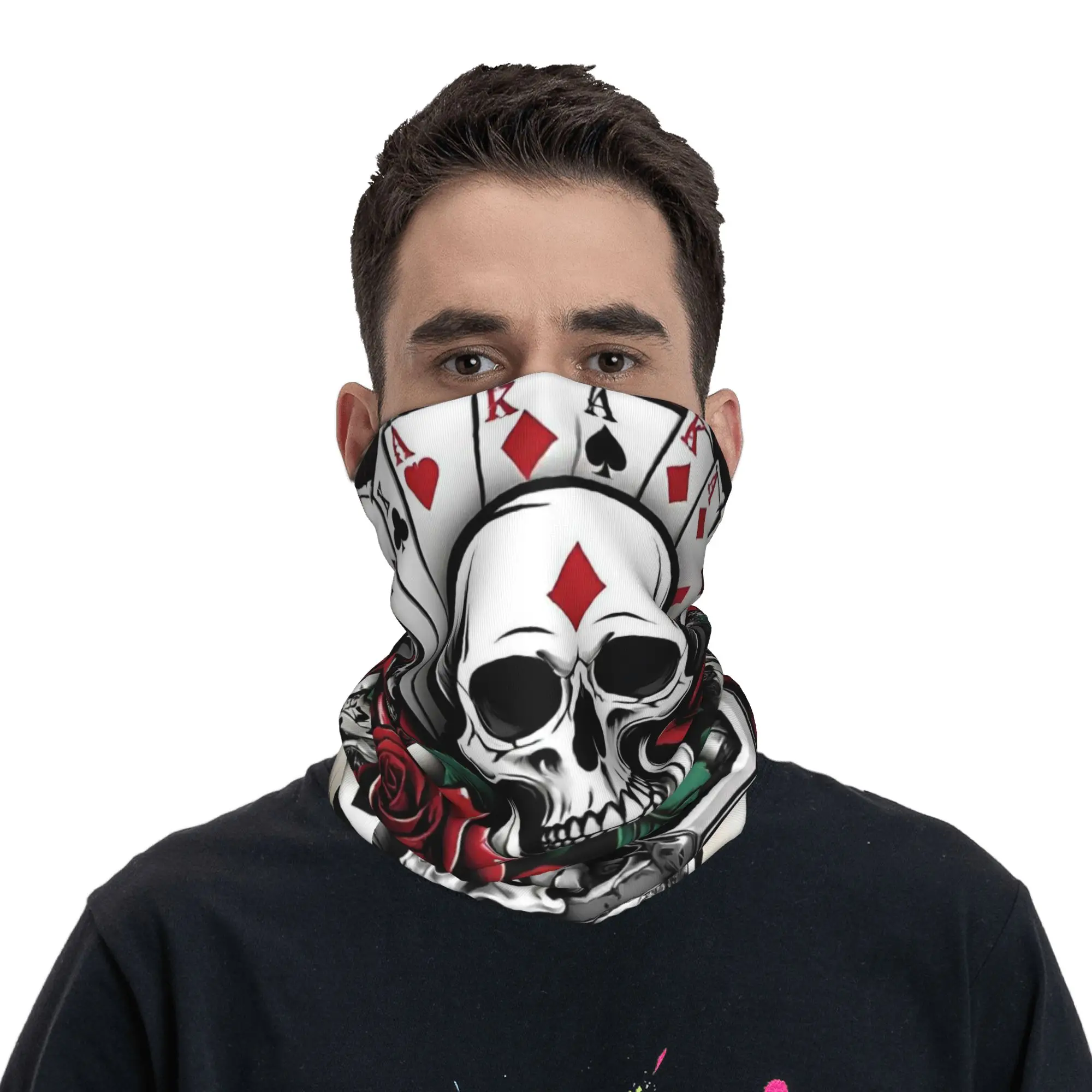 

Poker Skull Print Bandana Neck Gaiter Printed Magic Scarf Balaclava Outdoor Sports Unisex Adult Breathable