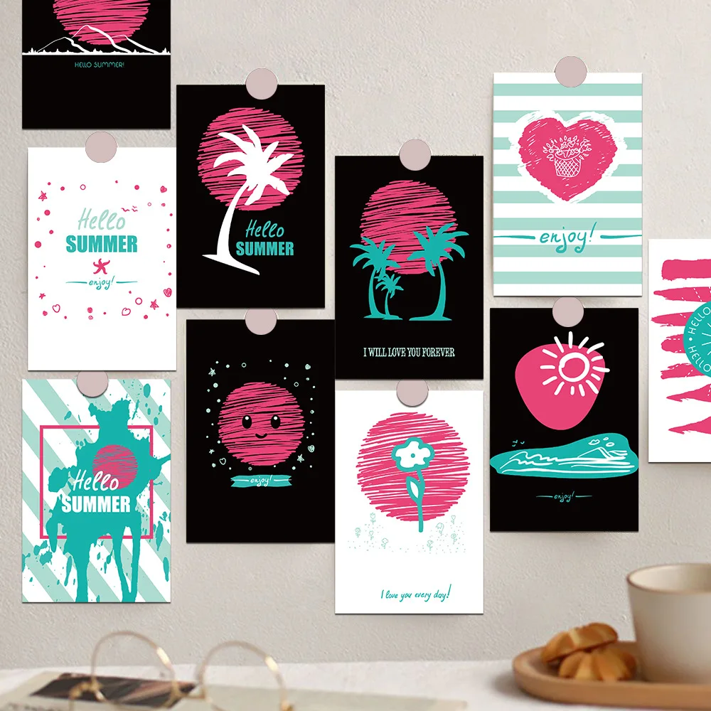 

10Pcs Holiday Postcards Beach Series Cartoon Palm Sunshine Card Decorative Stickers DIY Bedroom Wall Decorations