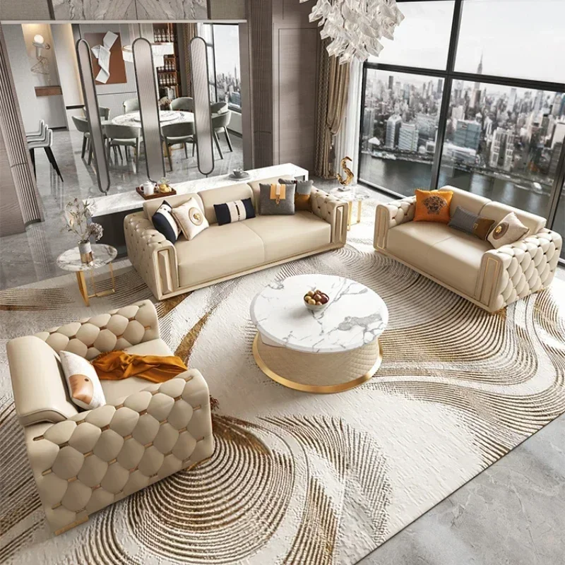 

Designer Genuine Leather Sofas Luxury Italian Modern 3 Piece Sofa Loveseat Floor Muebles De Sofa Living Room Furniture