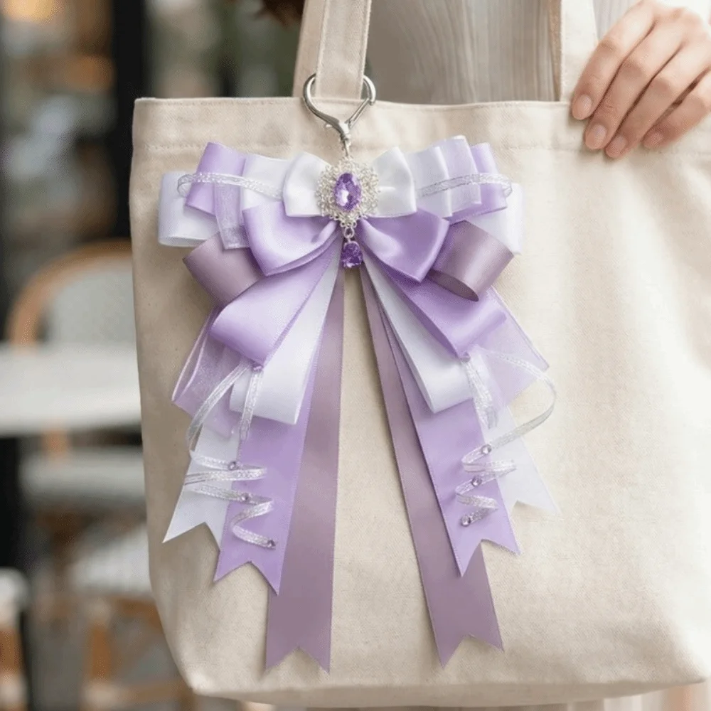 Cute Anime Ita Bag Accessories Rhinestone Convenient Double Layer Ribbon Bow Pendant Keyring Attachment Handmade Craft