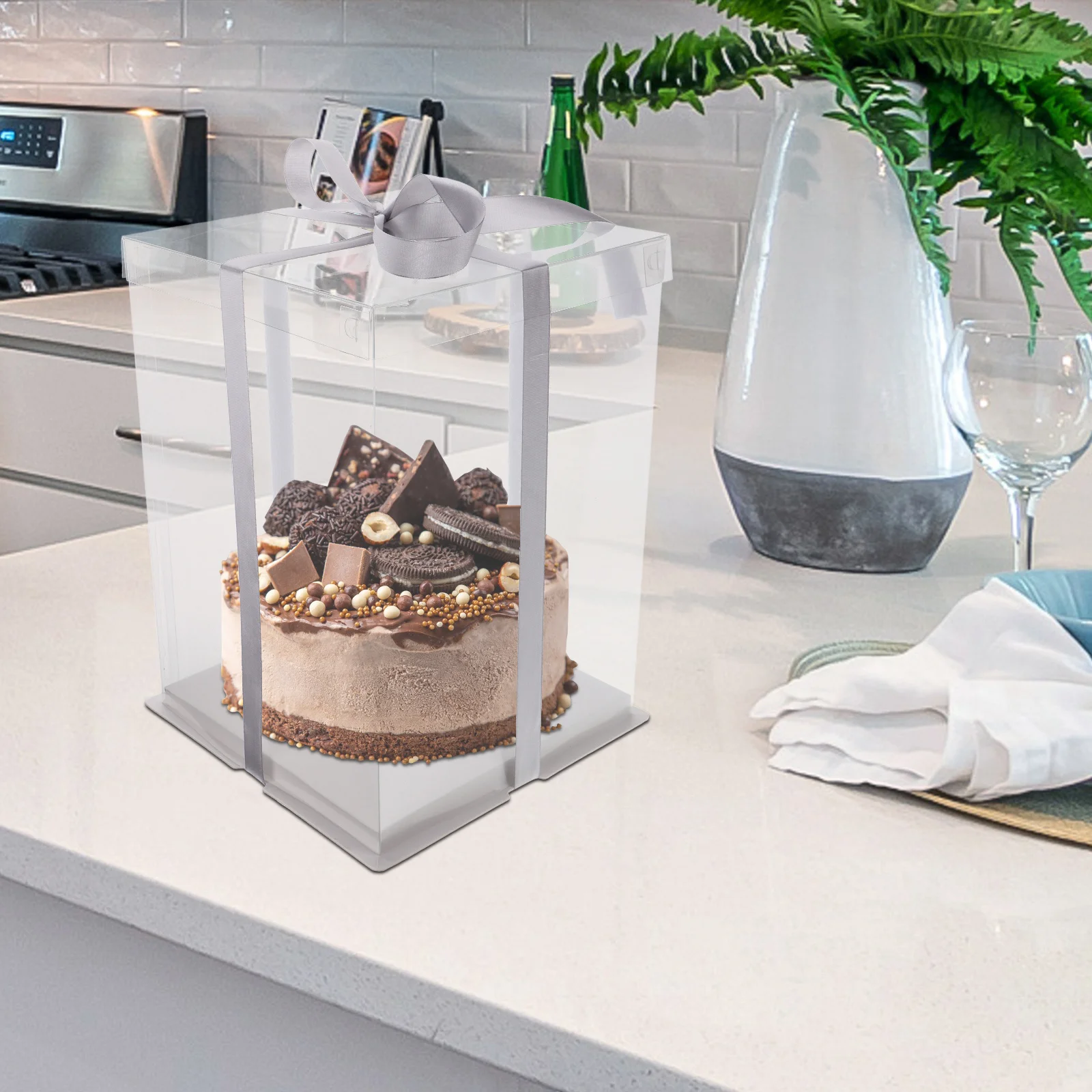 

4 pcs Cake Box Transparent Waterproof Oil-Proof Storage For Birthday Cake Dessert Candy Packing Container Clear Boxes Bakery