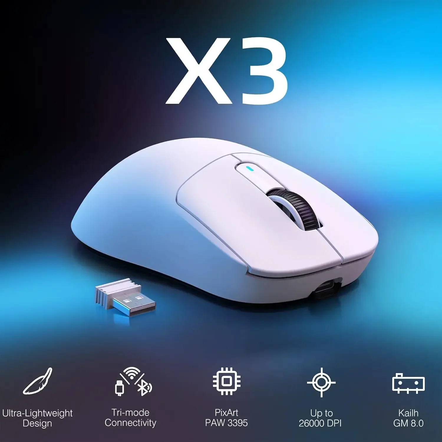 Attack Shark X3 Wireless Lightweight Gaming Mouse Three-mode Connection PAW3395 26K DPI Macro Define Wired Gaming Mouse