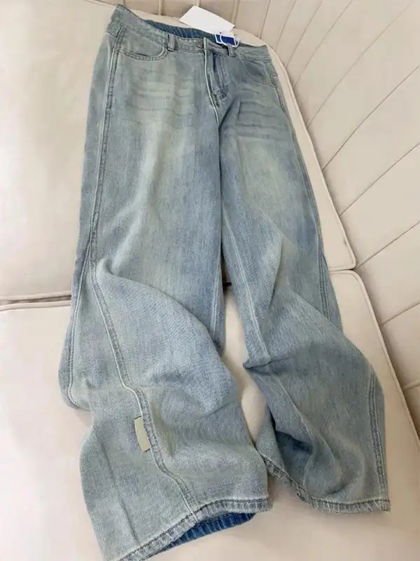 

Мужские джинсы свободного кроя American Sle, светло-голубые, весна-осень, новый дизайн, повседневные, в стиле High Street, широкие брюки