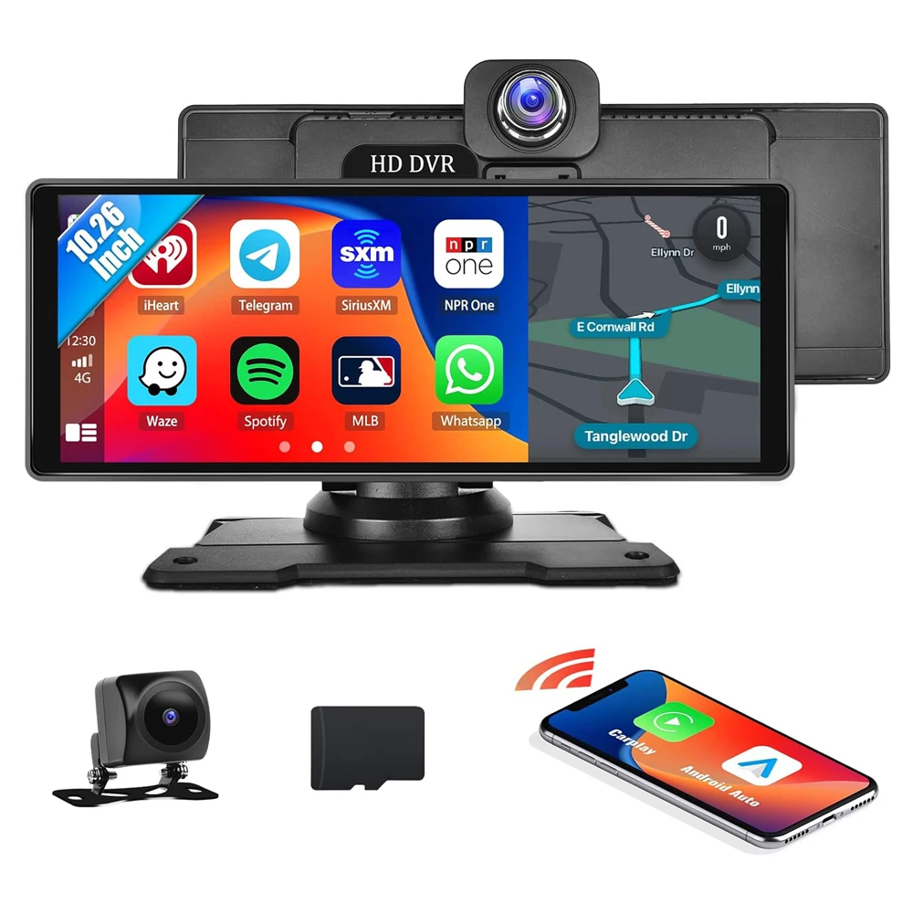 SUNWAYI 10.26 Inch 4k 1080P 5GHz WIFI Android Auto Front Rear Dash Cam With Apple Carplay Gps Navigation Dashcam