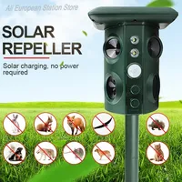Solar Powered Ultrasonic Animal Repeller PIR Motion Sensor Sonar Repeller Frighten Animals For Outdoor Garden Deterrent Device