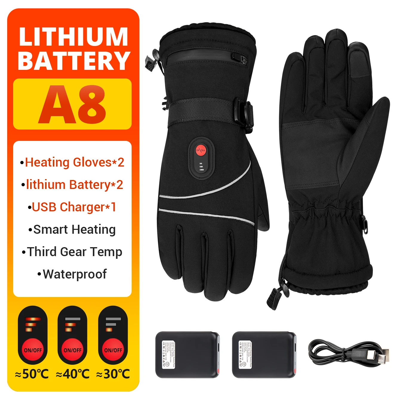 

HEROBIKER Electric Heated Gloves Winter Skiing Gloves Touch Screen Motorcycle Gloves Waterproof Rechargeable Heating Thermal