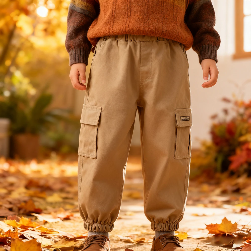 Fashion Autumn New Children's Clothing Spring Solid Cargo Pants Boy Clothes Toddler Elastic Waist Daily Outdoor Boys Trousers