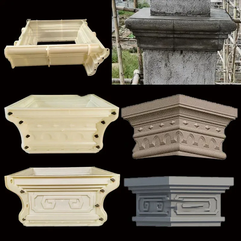 ABS Plastic Roman Column Head and Foot Cement Mold European Durable Square Closure Concrete Pedestal for Roof Support Villa Gate