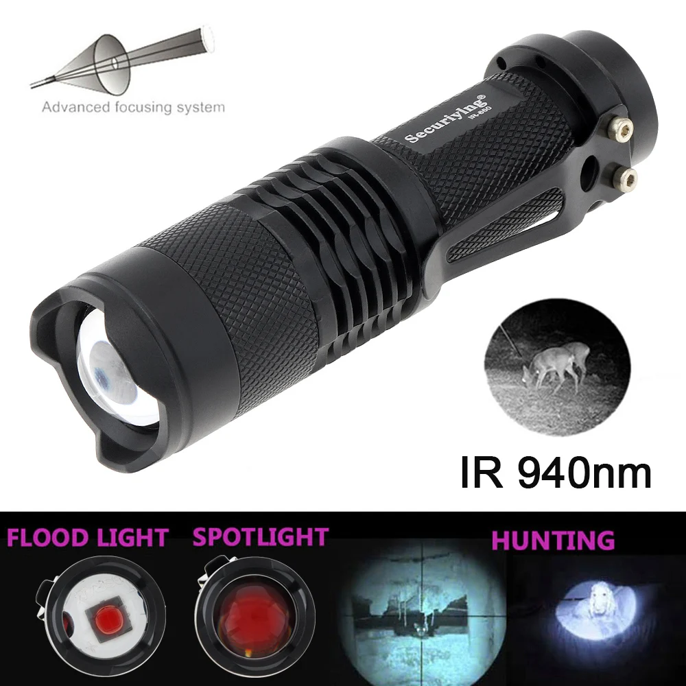 Linterna LED táctica IR, foco con zoom de 1000 lúmenes, 940nm, 850nm, luz infrarroja, antorchas de caza, visión nocturna para Camping