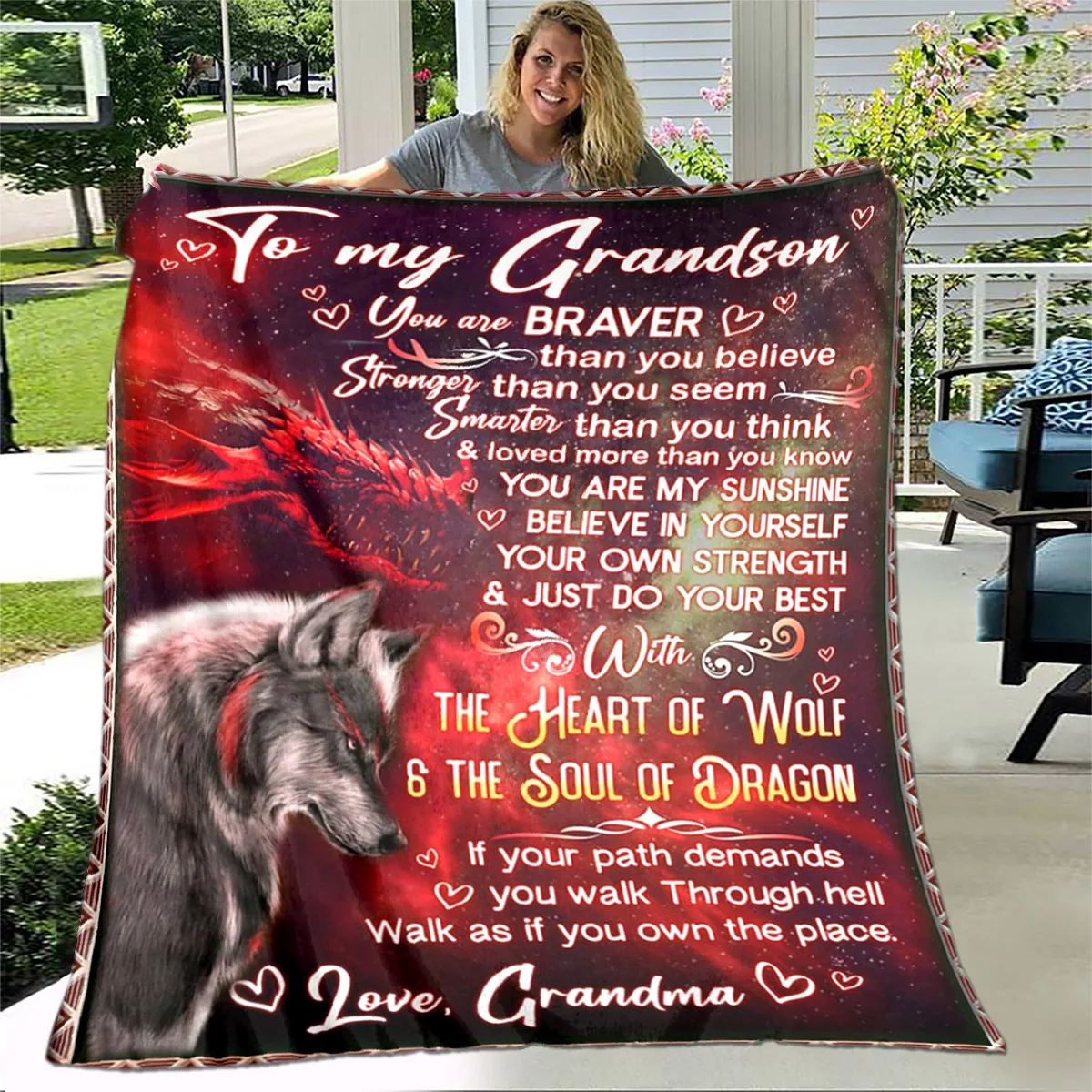 Personalized Blanket Grandma Gift For Grandson eagle lion wolf tiger Blanket  Sofa bed Blanket From Grandpa