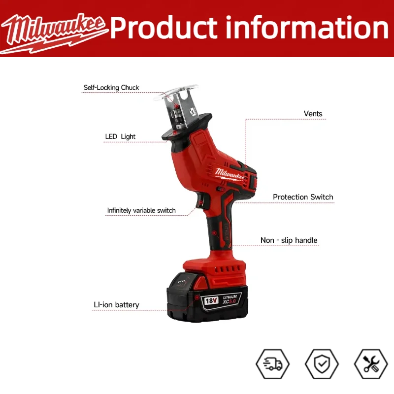 ميلووكي منشار كهربائي ترددي لاسلكي منشار قطع الأنابيب المعدنية الخشبية أداة منشار قطع كهربائي بطارية 18 فولت #6