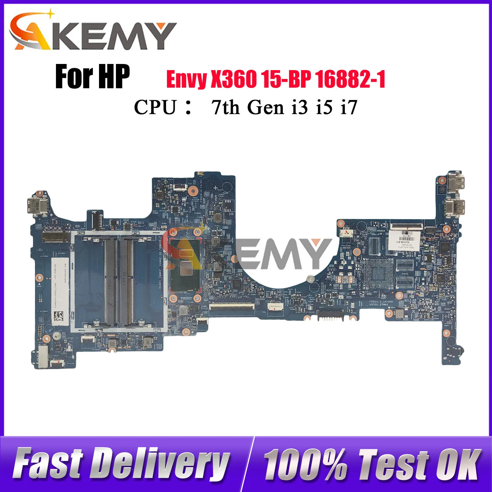 

924309-601 924308-601 For HP Envy X360 15-bp Laptop Motherboard 16882-1 With I5-7200U i7-7500U DDR4 UMA 100% Fully Tested