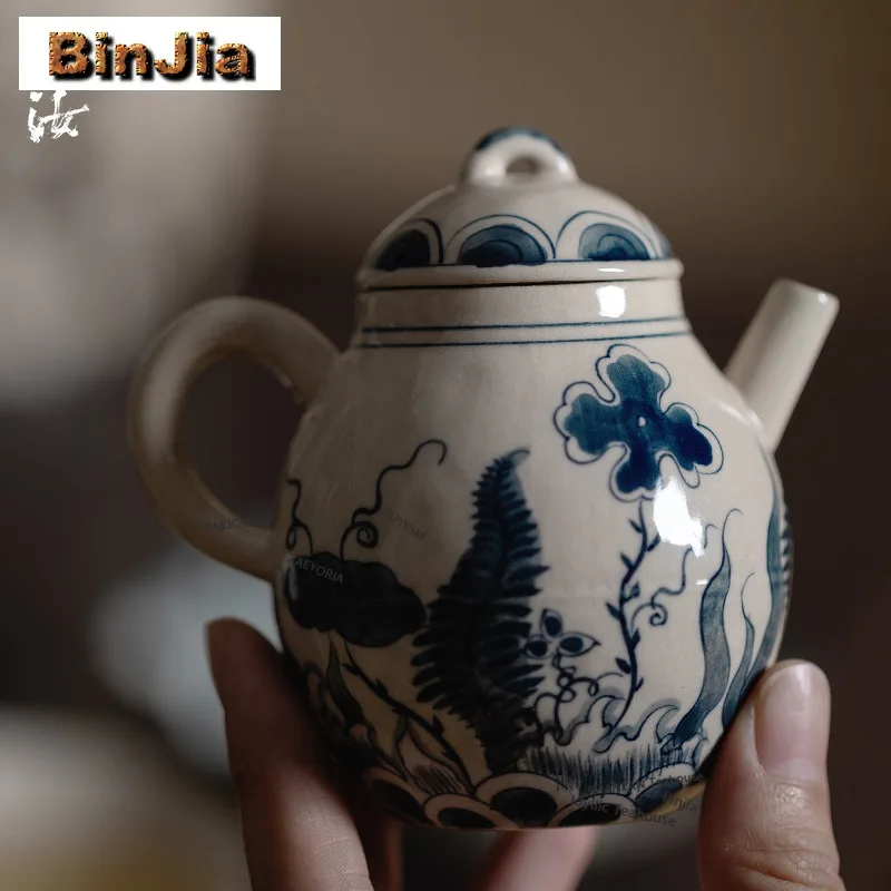 120ml Powder Yin Blue-and-white Ice Pear Teapot Japanese Tea Infuser Pot Tea Making Kettle With Ball Hole For Tea Decoration