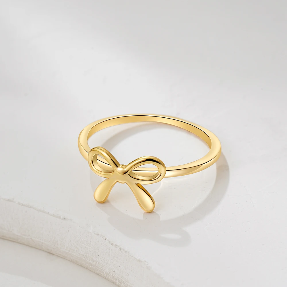 Gold Color Stainless Steel Bow Rings for Women Minimalist Butterfly Ring Wedding Aesthetic Jewelry Gift