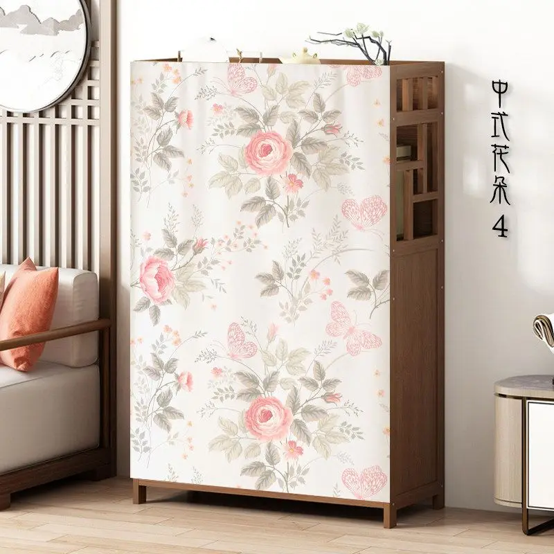 VIKAMA Cabinet Door Curtain Chinese Rose Butterfly Print Dresser Cover for Cupboard Shelf Storage Cabinet Oriental Home Decor
