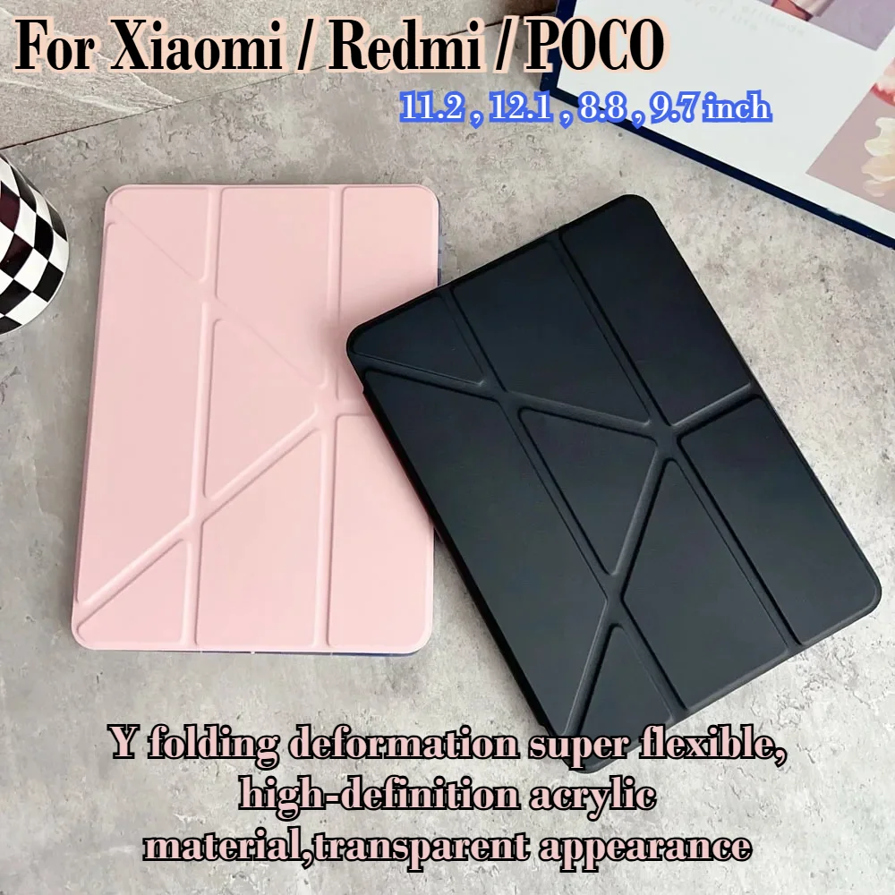 Y-Fold Acrylic Case For New Xiaomi POCO Pad M1 X1 C1 Mi Pad 8 7 6 5 Pro Mini Redmi K Pad 2 Pro SE 9.7 11 8.8 11.2 12.1 inch Case